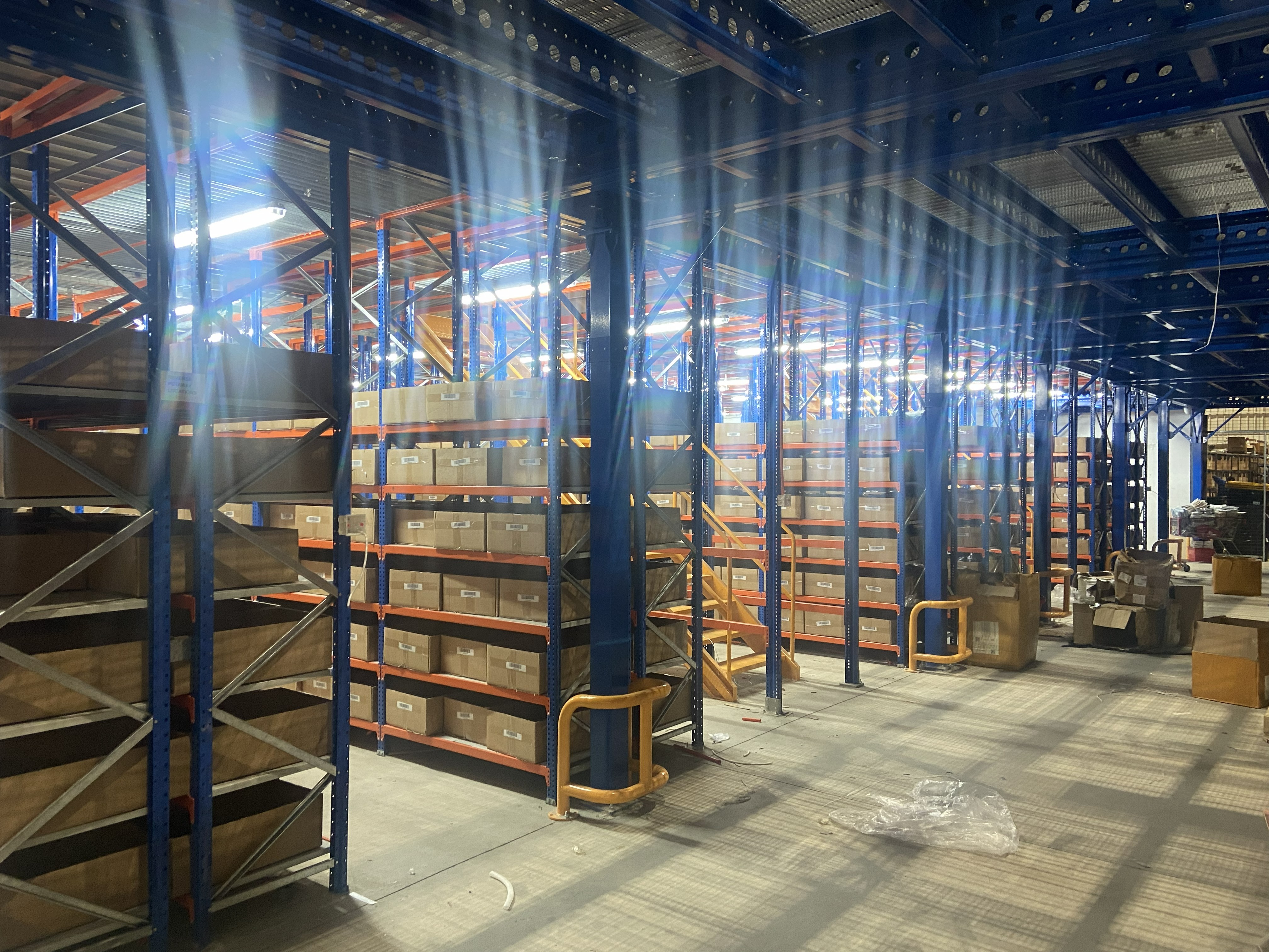 Warehouse lighting aisle and shelves